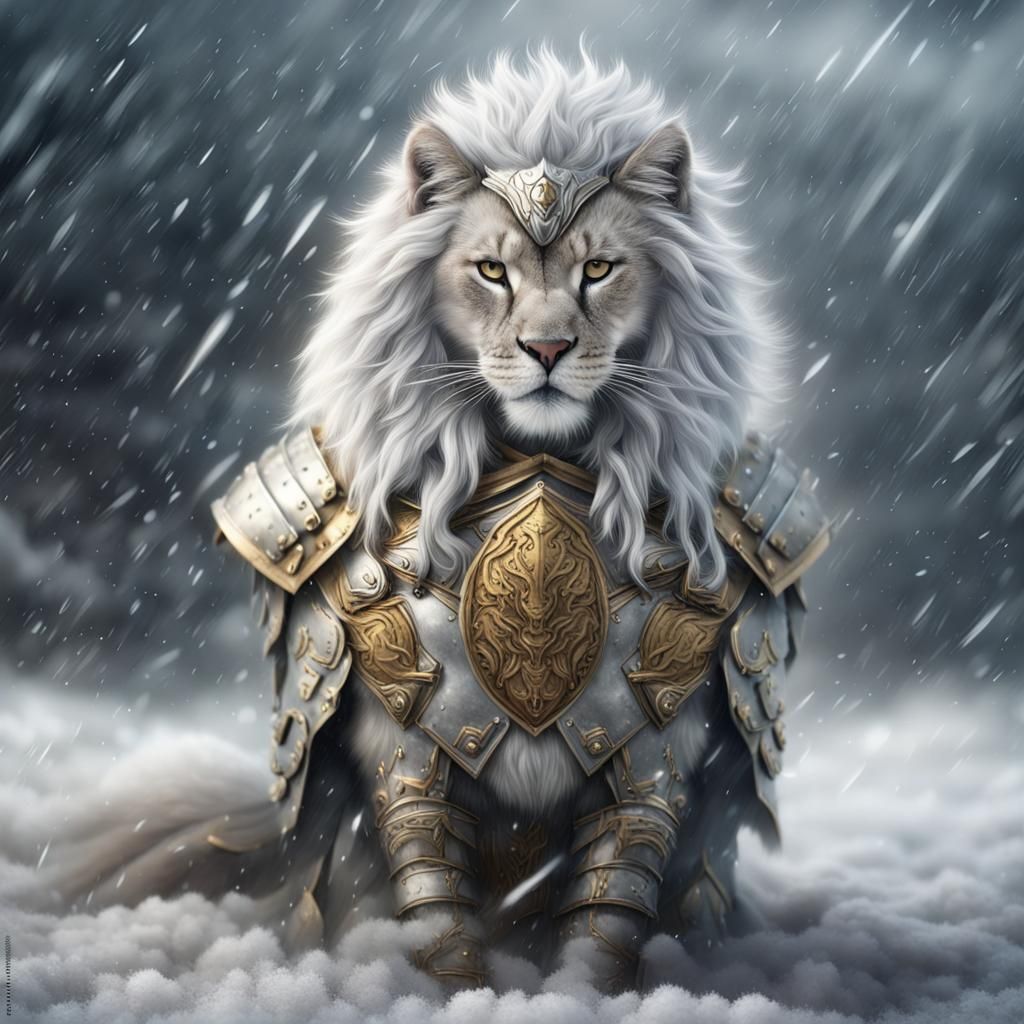 Armored Lion-Cat in Blizzard: Digital Matte Painting
