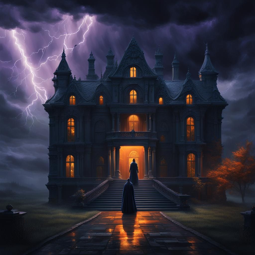 Gloomy Gothic Mansion in Storm, Concept Art