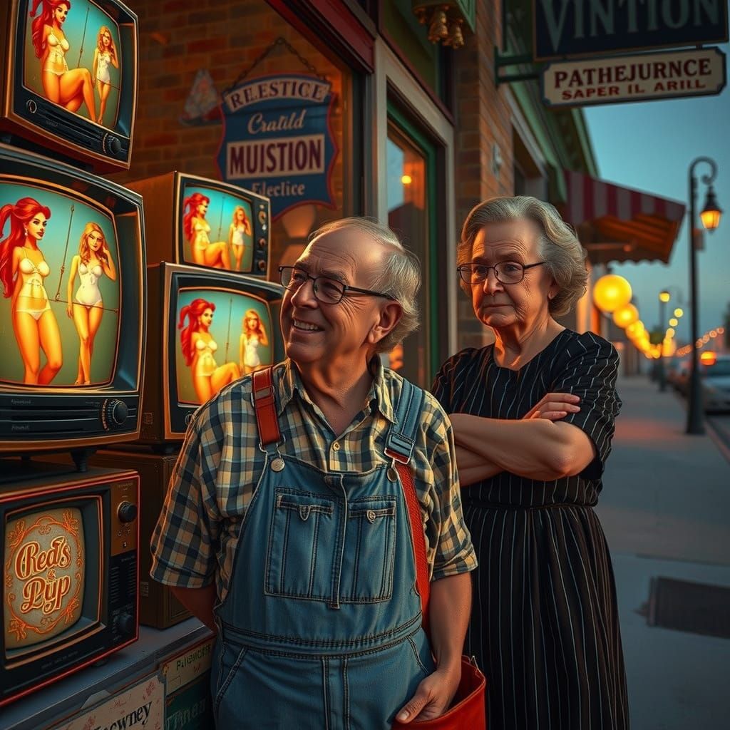 Vintage Gentleman Longingly Views Pin-Ups in a Golden Era TV...