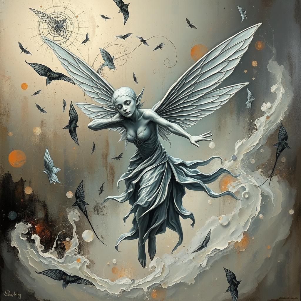 Silver Fairy Elf in Impasto Surrealist Style