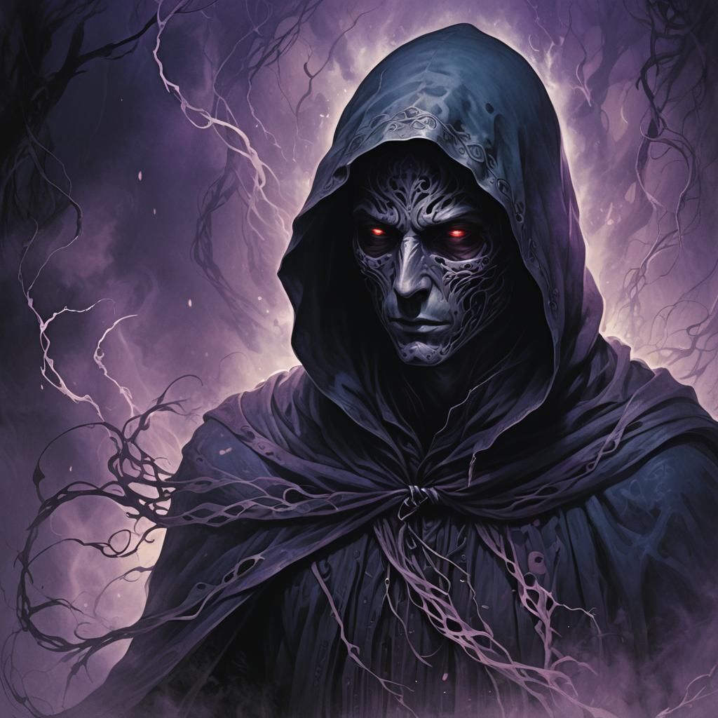 Mysterious Hooded Figure in Dark Fantasy Illustration
