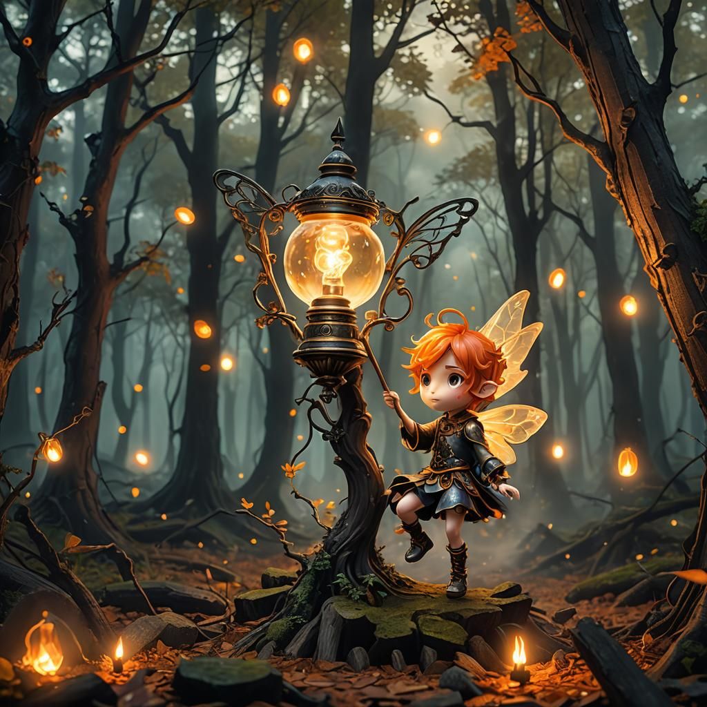 Chibi Fairy in Smoky Forest, 3D Anime Art