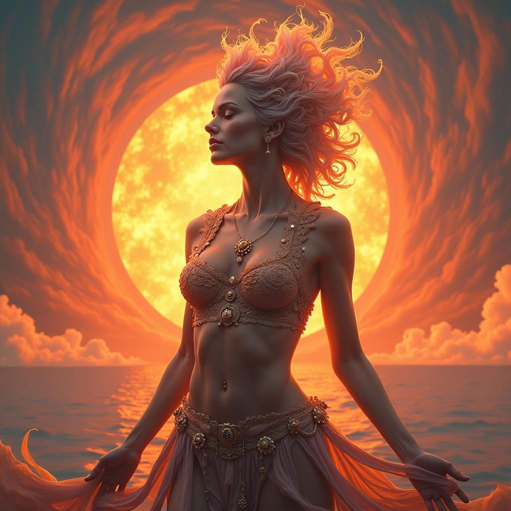 Ethereal Female Figure with Chakra Energies in Fantasy Art