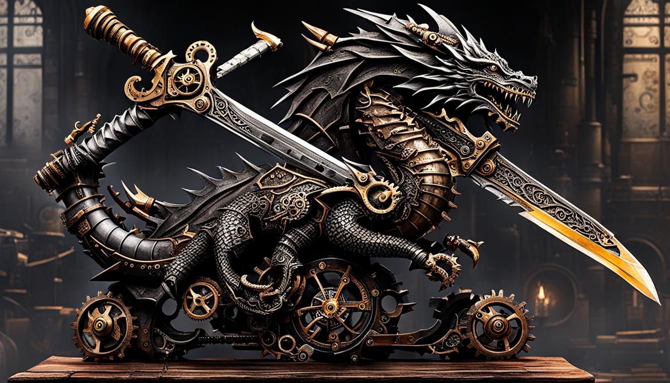 Steampunk Dragon Sword with Dark Shadows