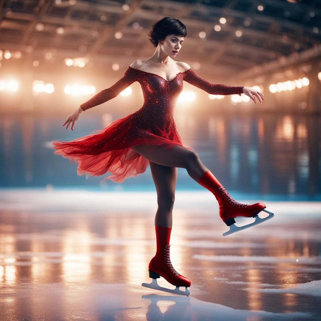 Figure Skater in Red Dress: Fantasy Concept Art