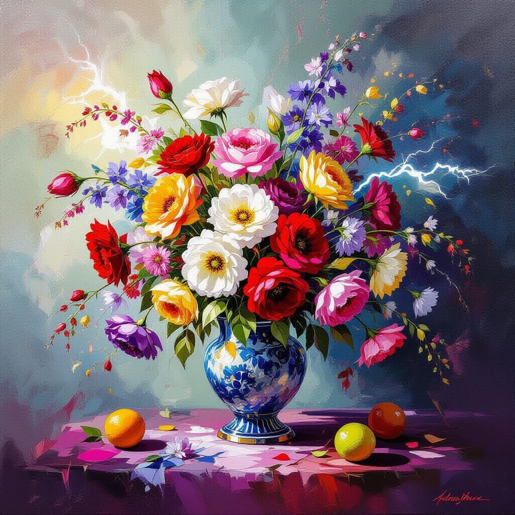 Dynamic Baroque Still Life with Velvety Texture