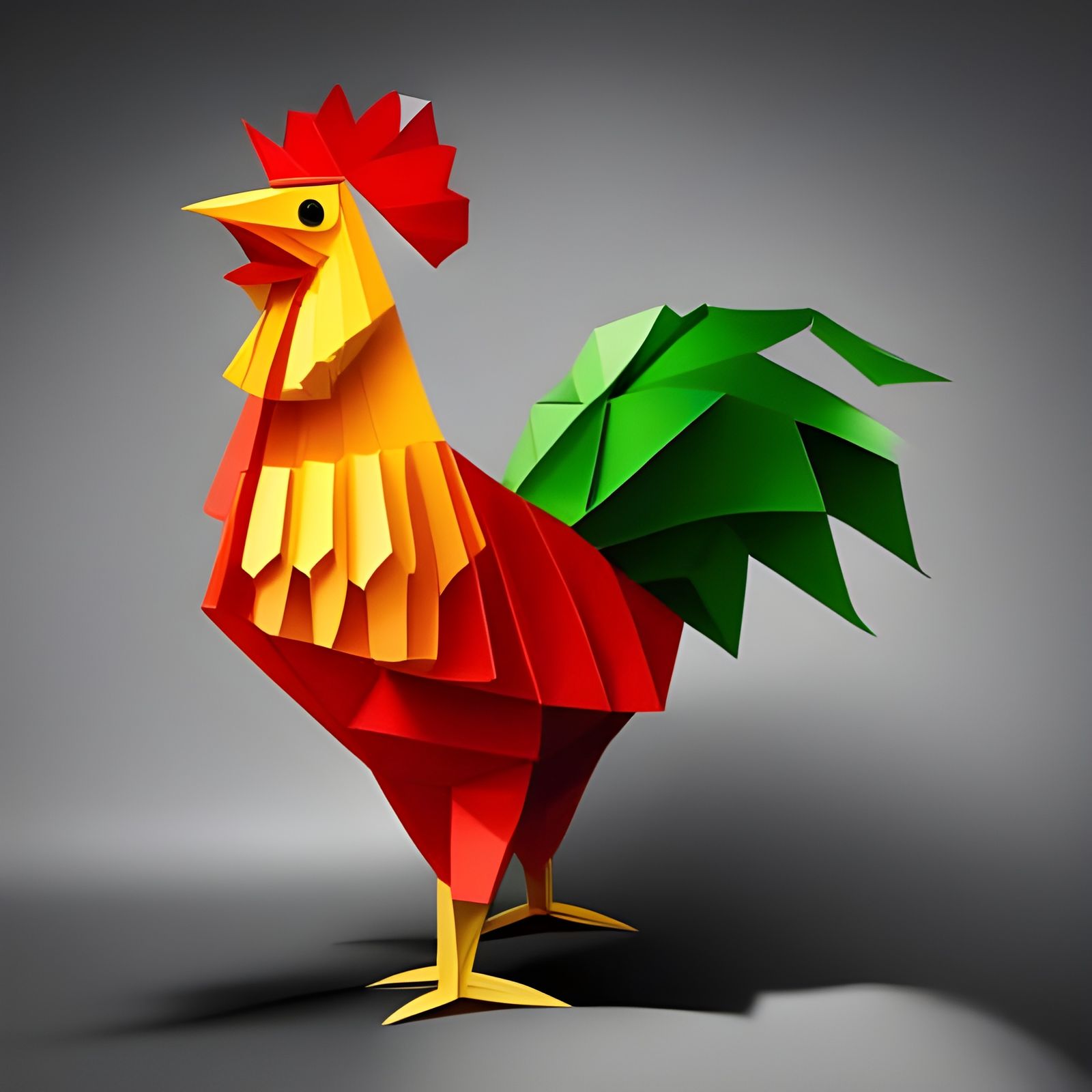 Origami Rooster Papercraft in 8K Resolution