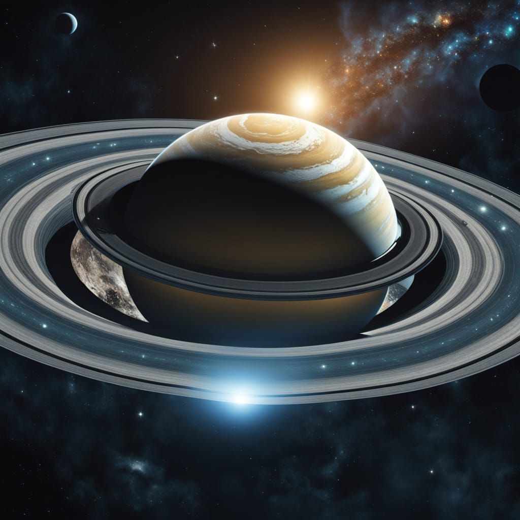 Future City in Space with Large Hatchway and Saturn