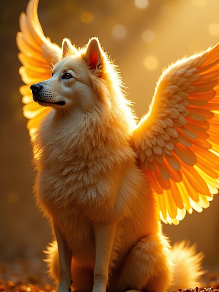 Dog God with Golden Wings in Klimt Style