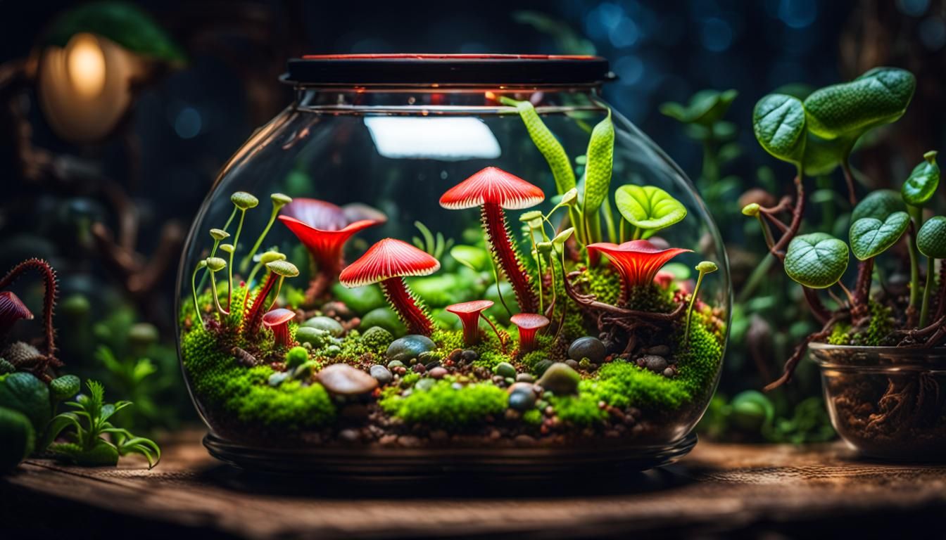 Terrarium with Venus Flytraps and Pixies in HDR
