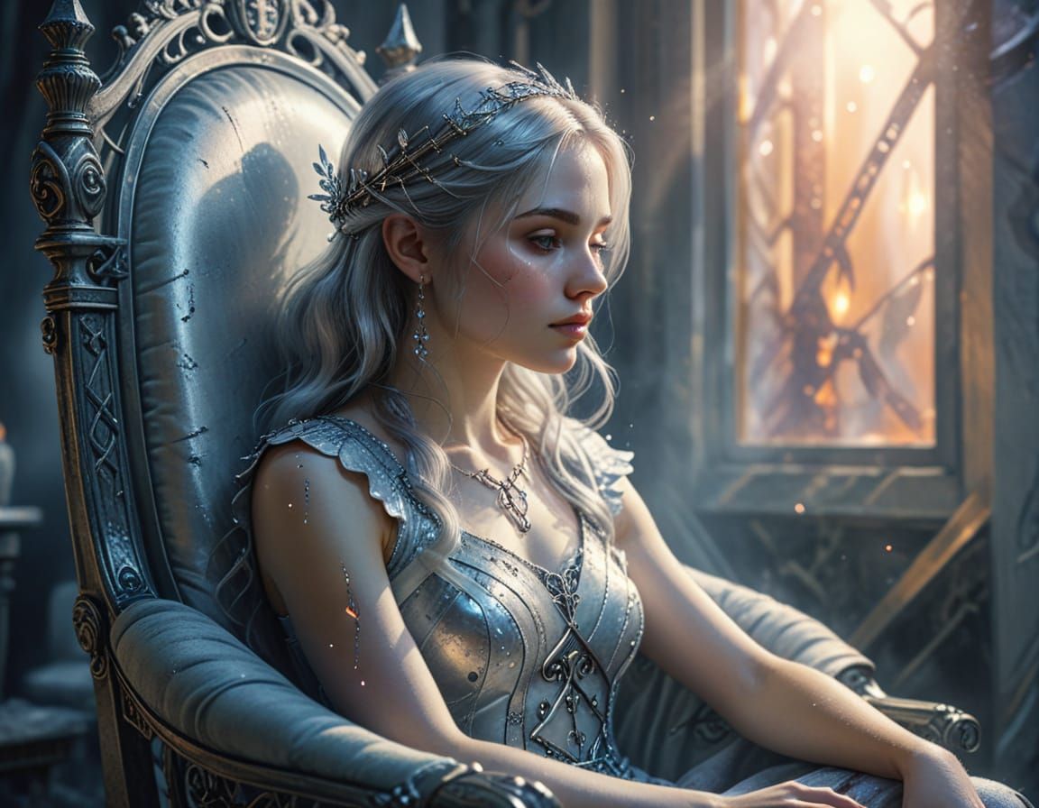 Girl in Silver Chair: Fantasy Watercolor Illustration