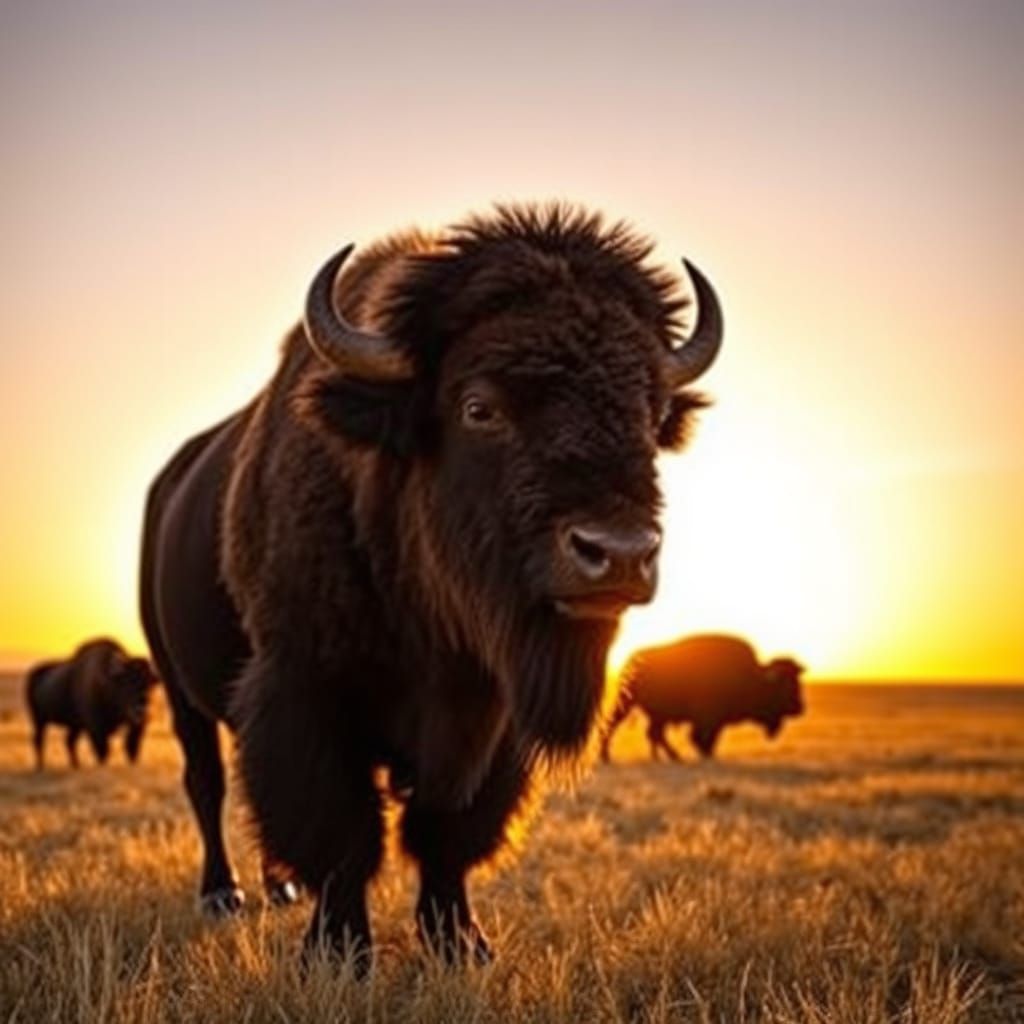 Majestic Bison Silhouette Against Sunset
