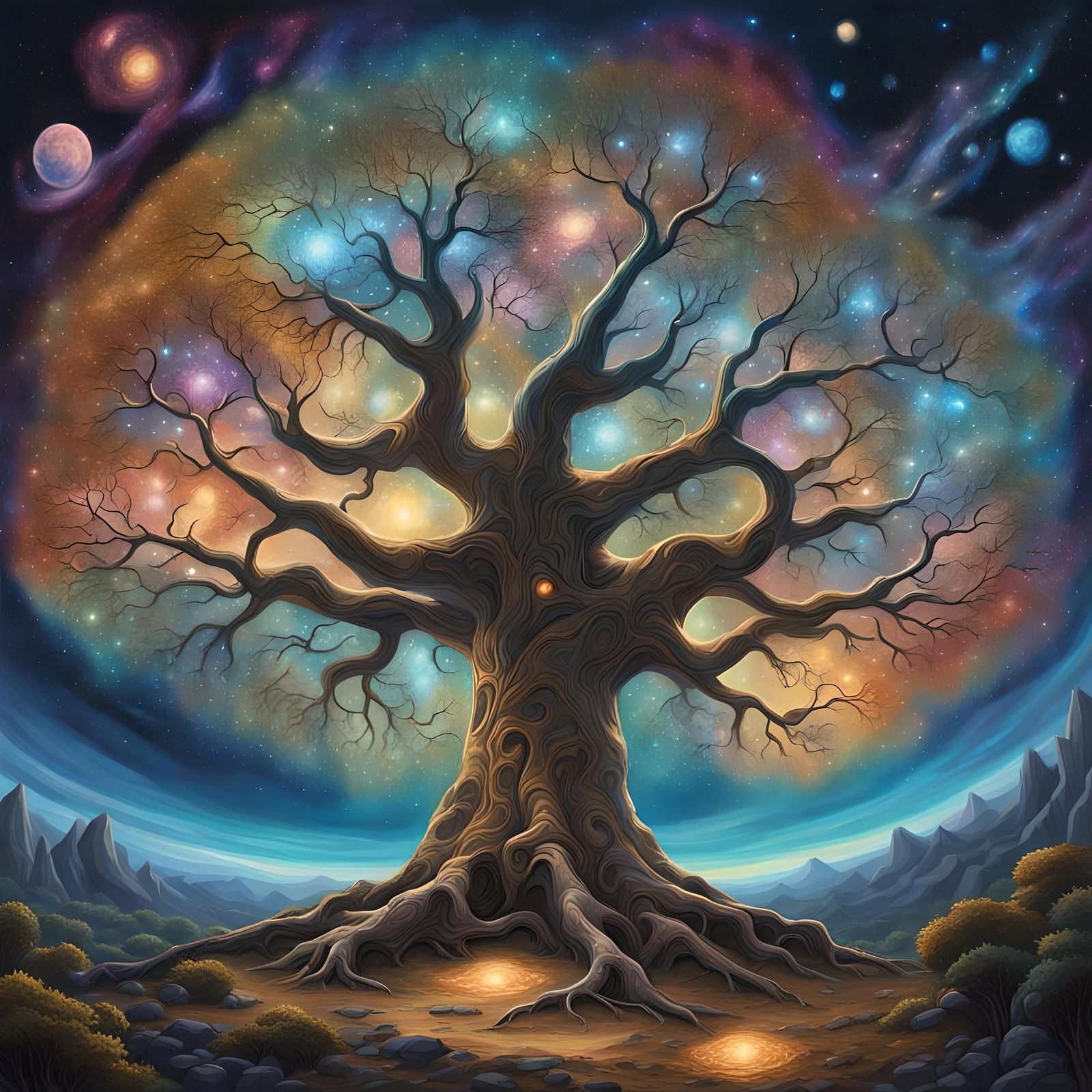 Magical Multiverse Tree Landscape in Detailed Matte Painting
