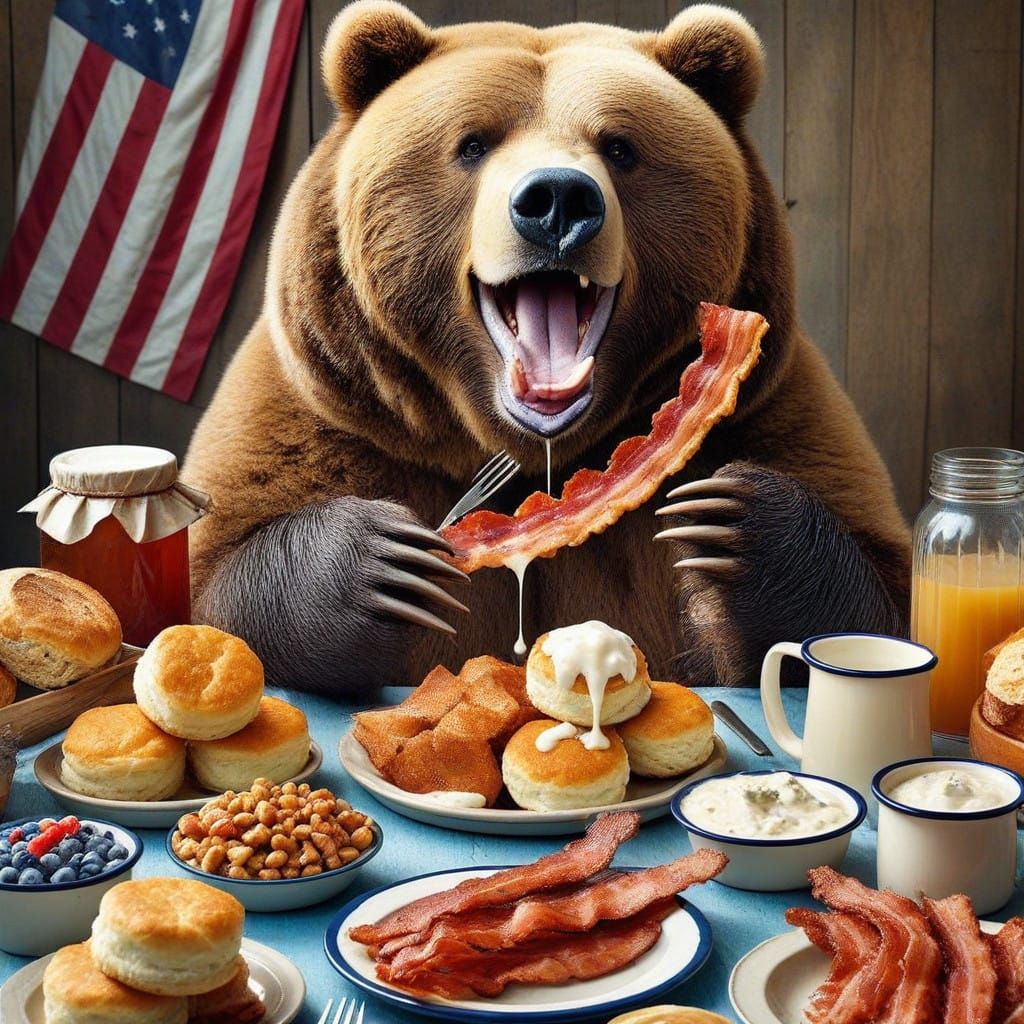 Bear Savoring Country Breakfast Delights