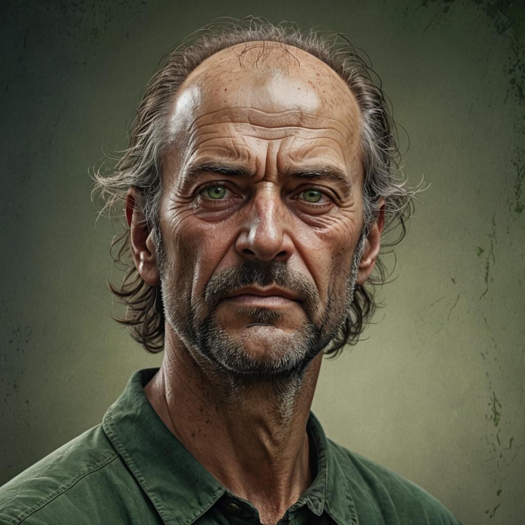 Hyperrealistic Portrait of a Weary Man in Digital Art