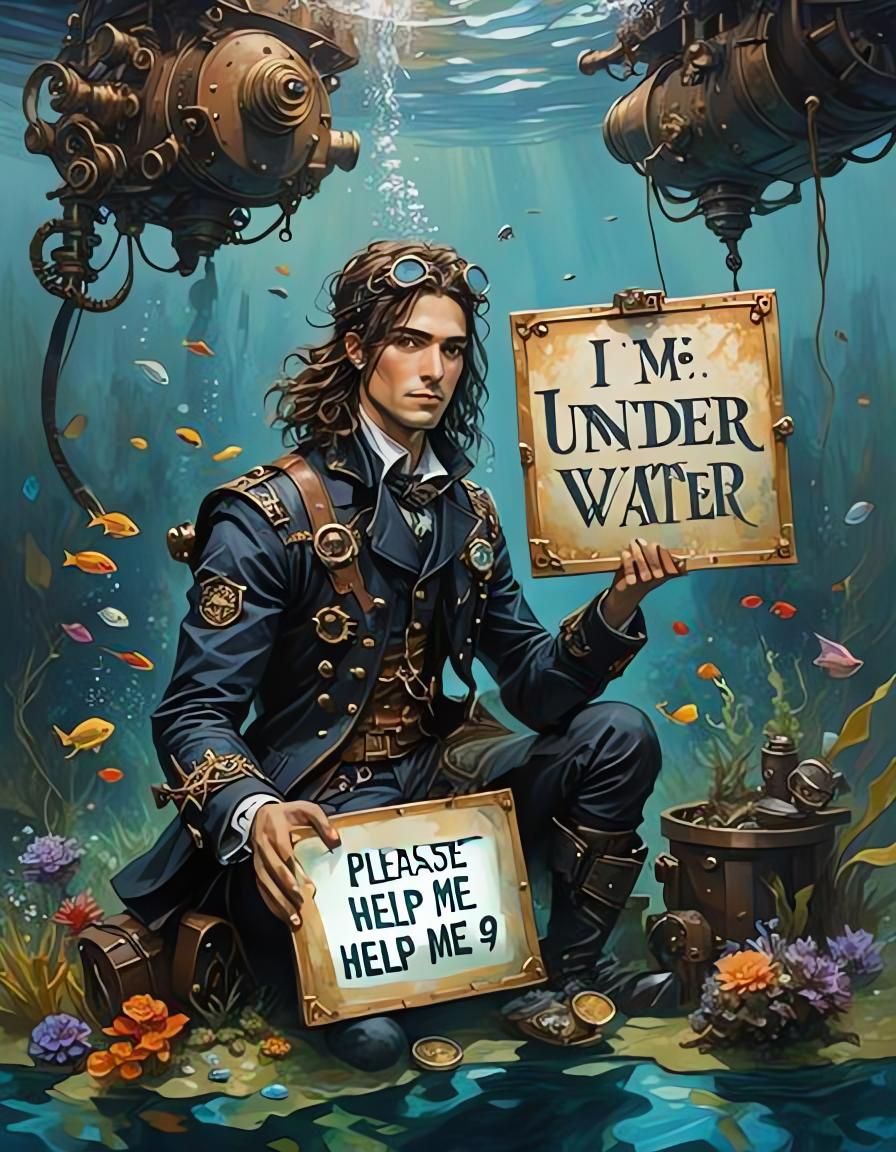 Underwater Adventurer in Coral Reef, Neo-Impressionist Style