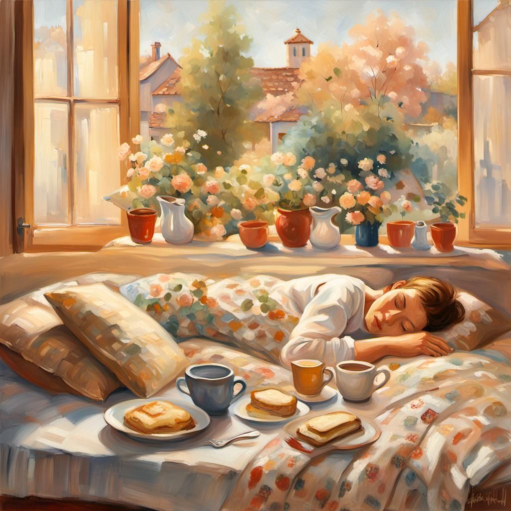Impressionist Painting of Peaceful Sleep and Calm Life