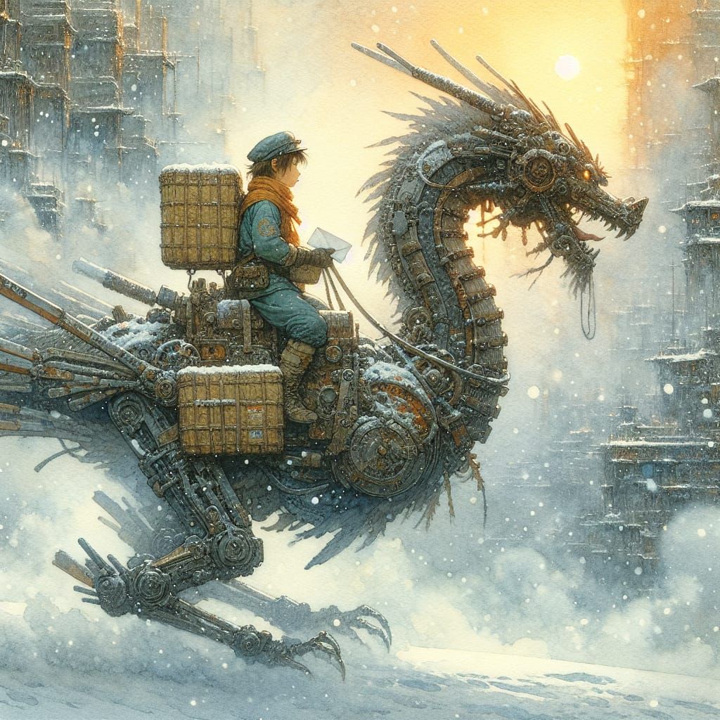 Steampunk Mailman in a Dystopian Dreamscape
