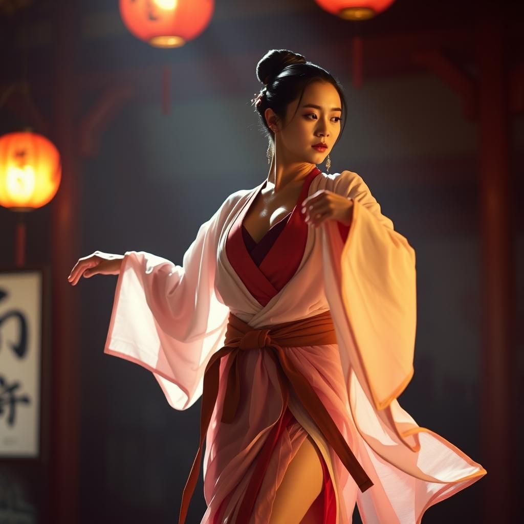 Japanese Dancer in Kimono: Cinematic Film Still