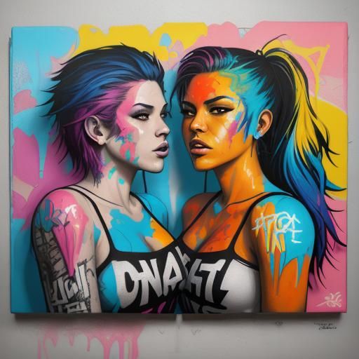 Colorful Polychromatic Graffiti Art with Oil Gouache Texture...