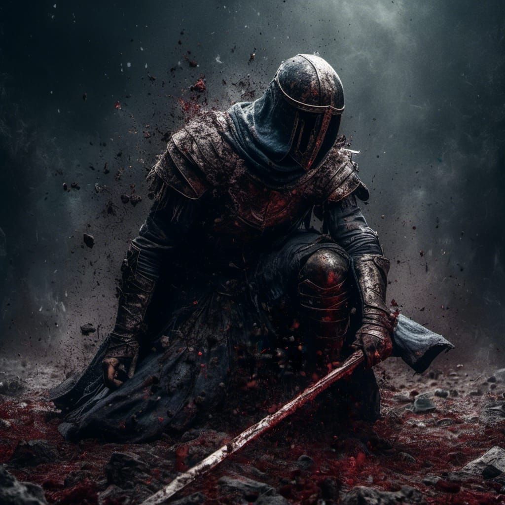 Medieval Warrior Disintegrating with Energy Beam