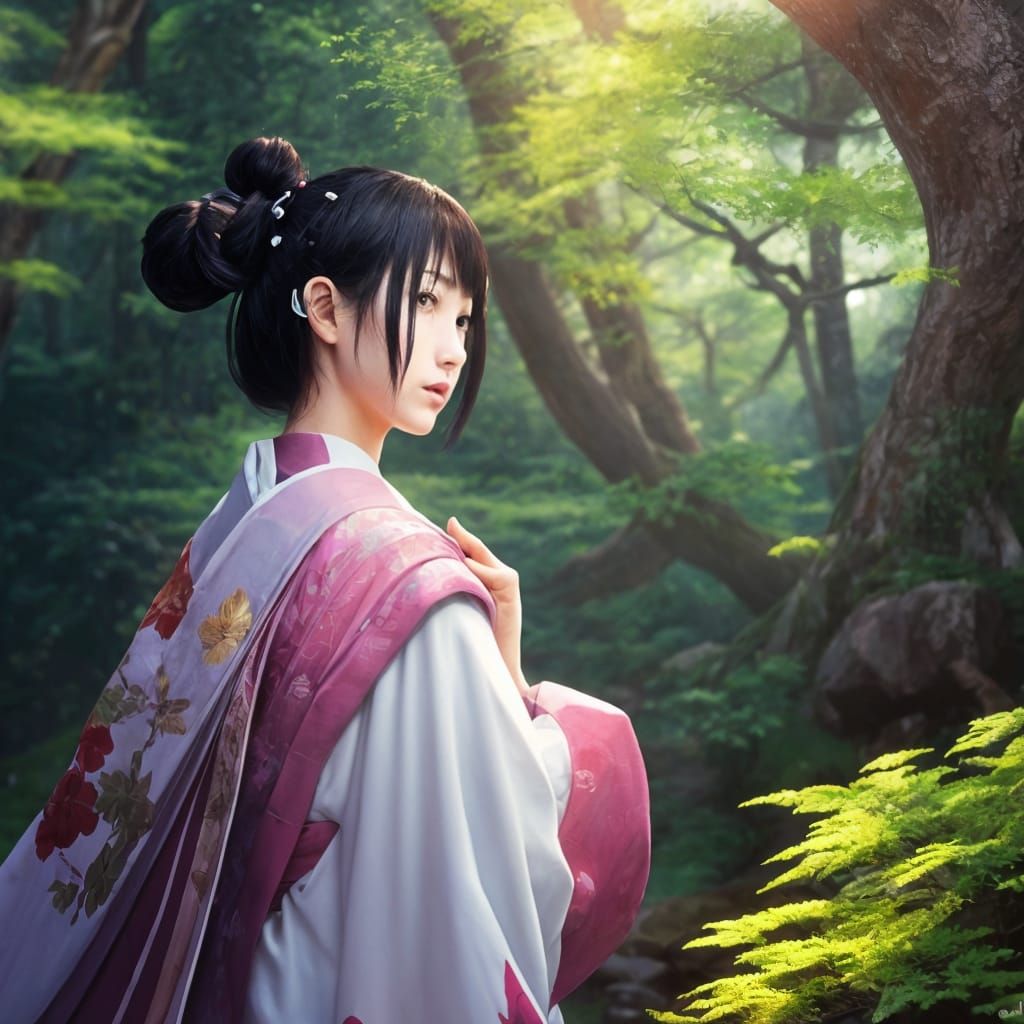 Beautiful Japanese Woman with Katana in Anime Style
