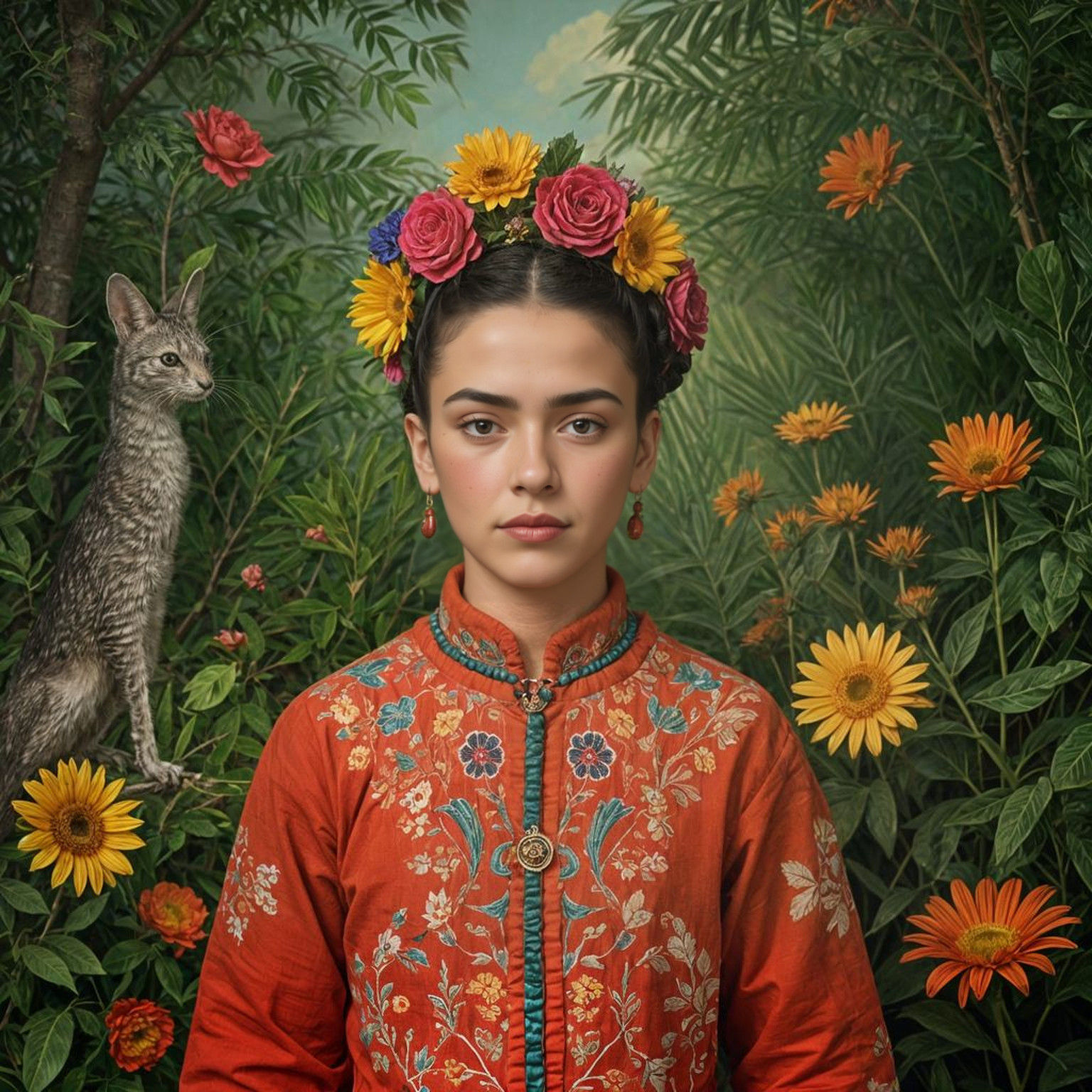 A Young Boy in a Traditional Mexican Outfit with a Floral Cr...