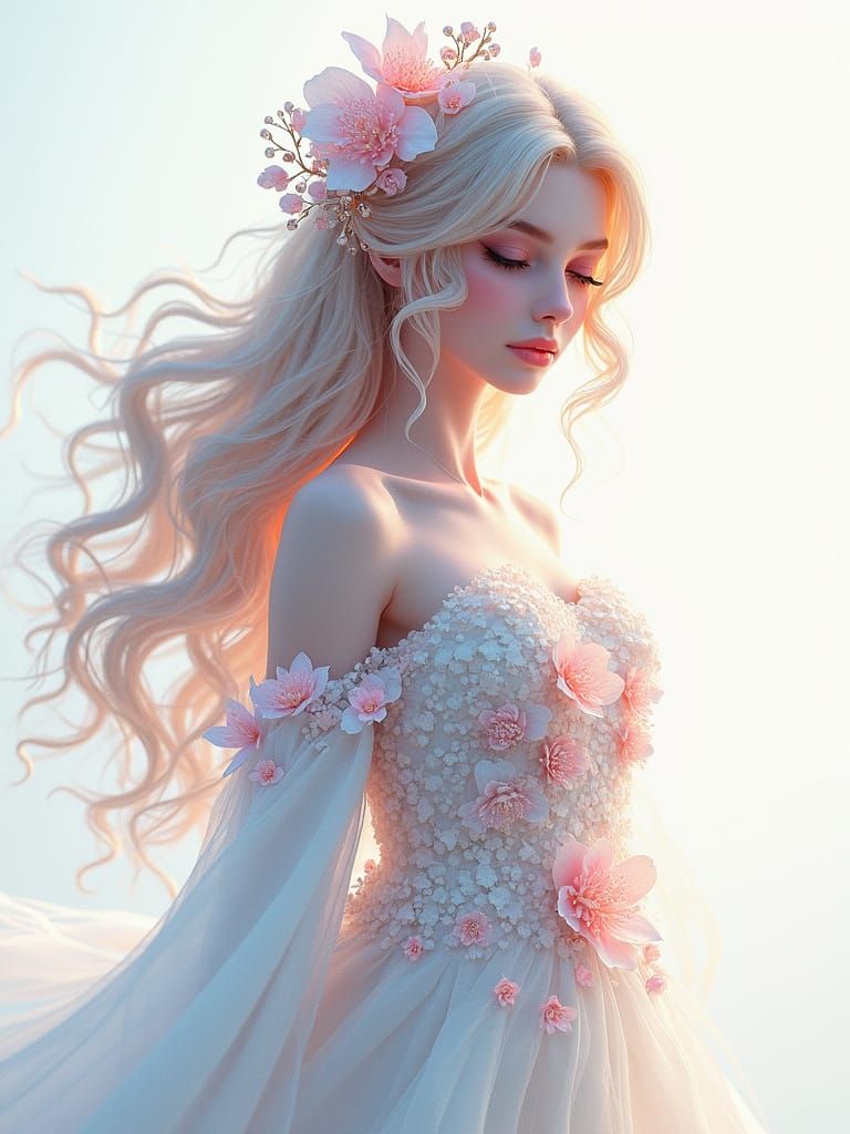 Woman Enveloped in Sparkling Ice Crystals