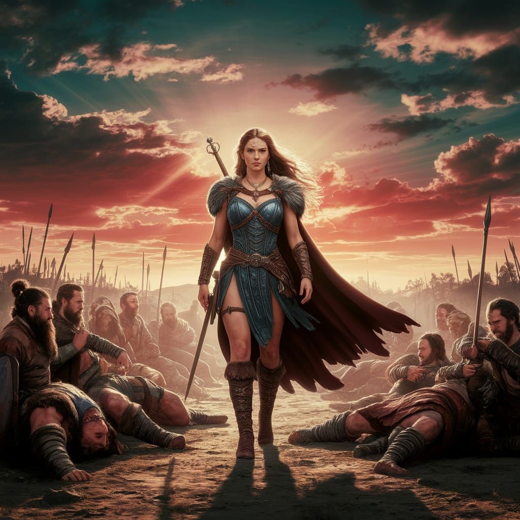 Victorious Barbarian Queen in Airbrush Style