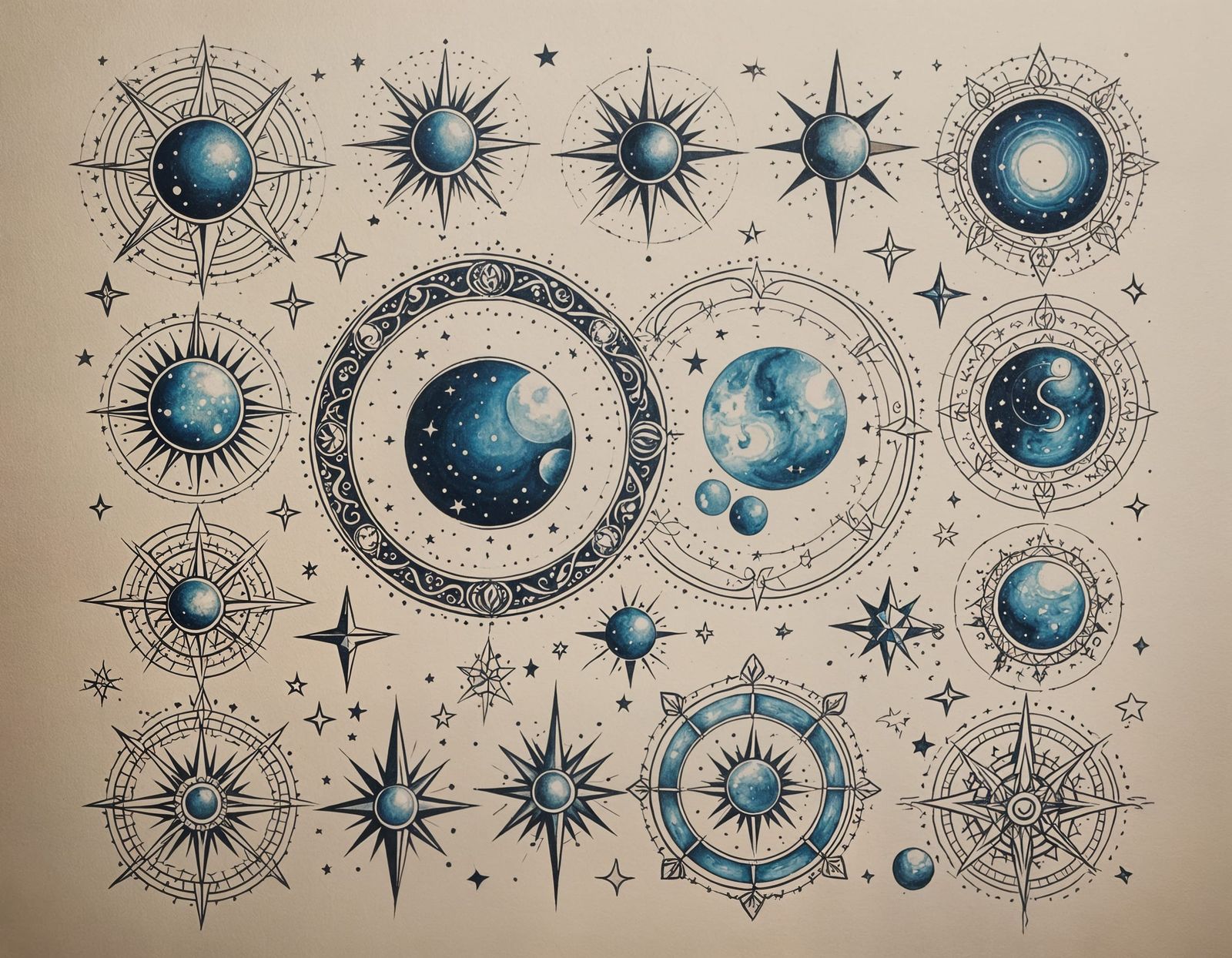 Vintage Starsign Tattoo Sheet with Constellations