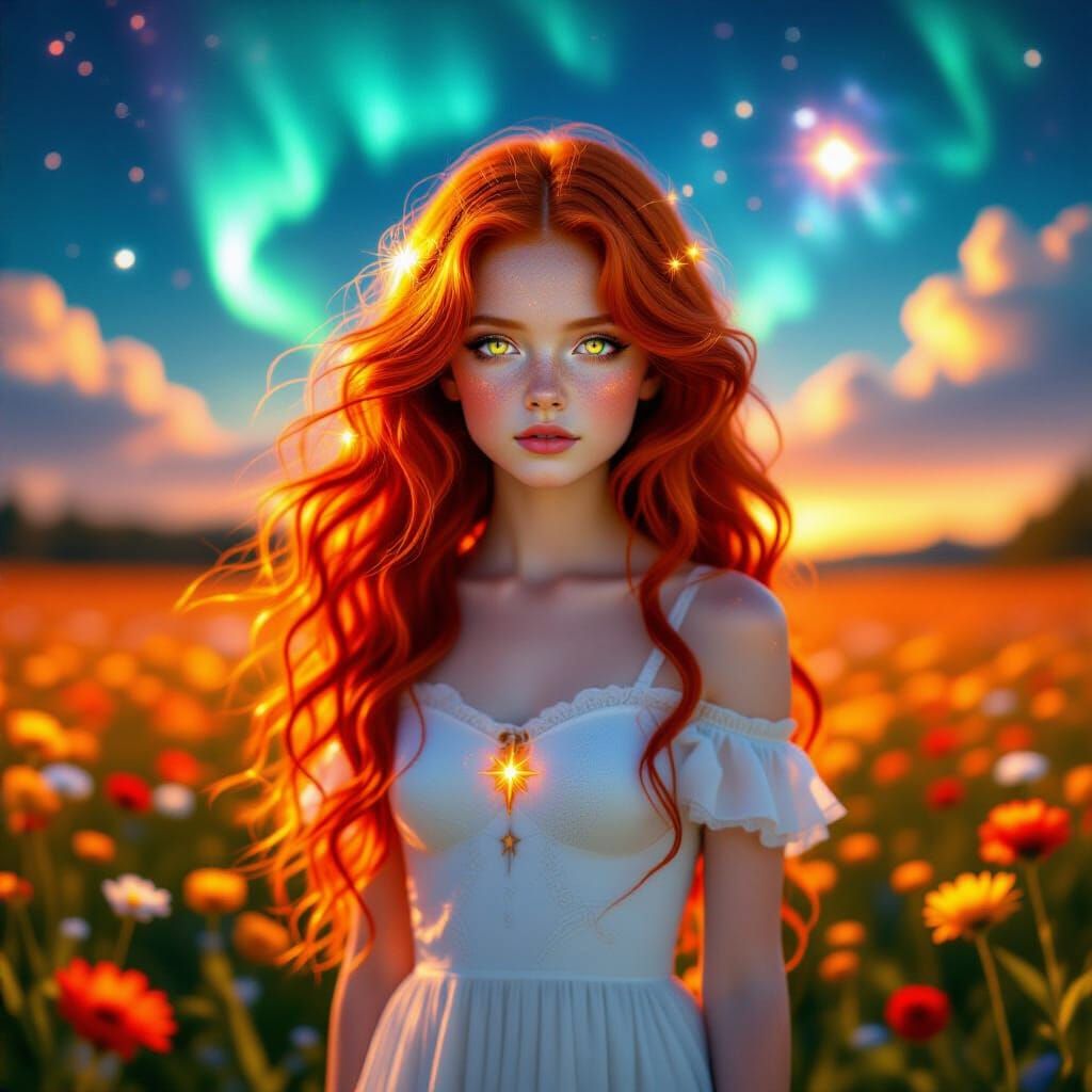 Stunning Red-Haired Girl in Dreamlike Setting