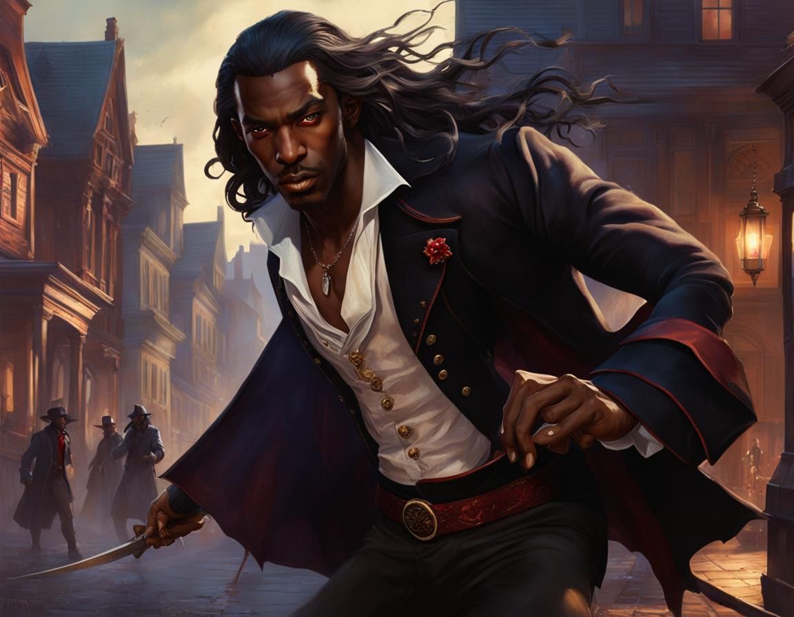 Edwardian Vampire Action Portrait in Digital Art Style