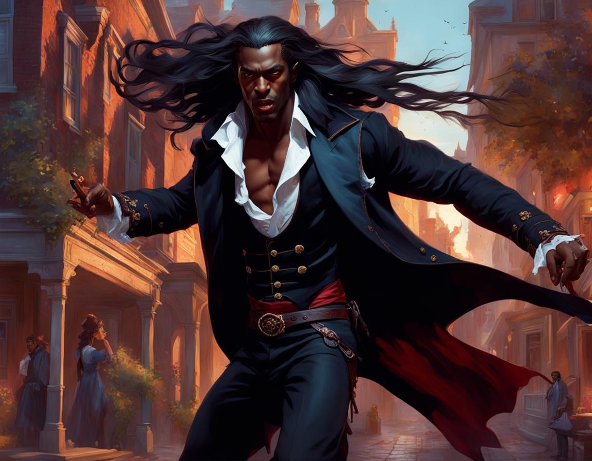 Edwardian Vampire Action Portrait in Digital Art Style