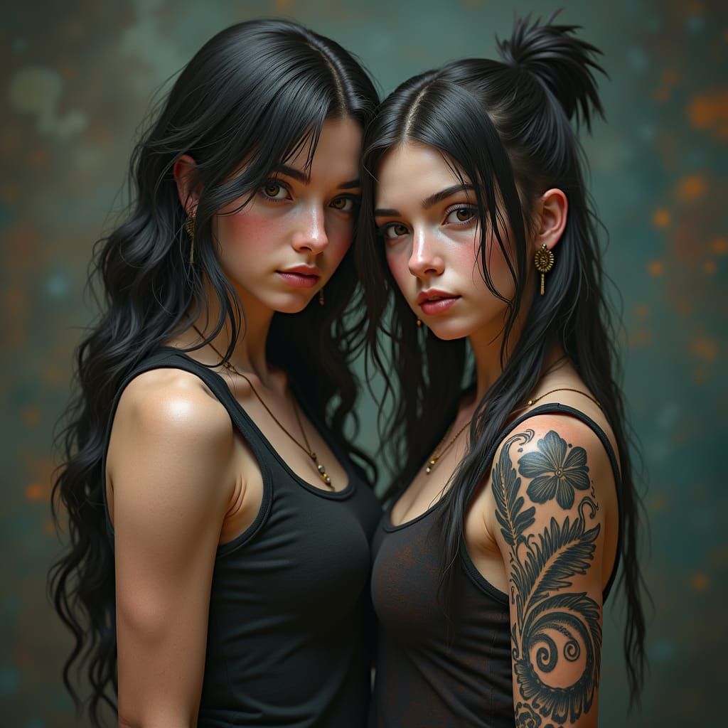 Shabby Teen Couple with Tattoos: Detailed Matte Painting