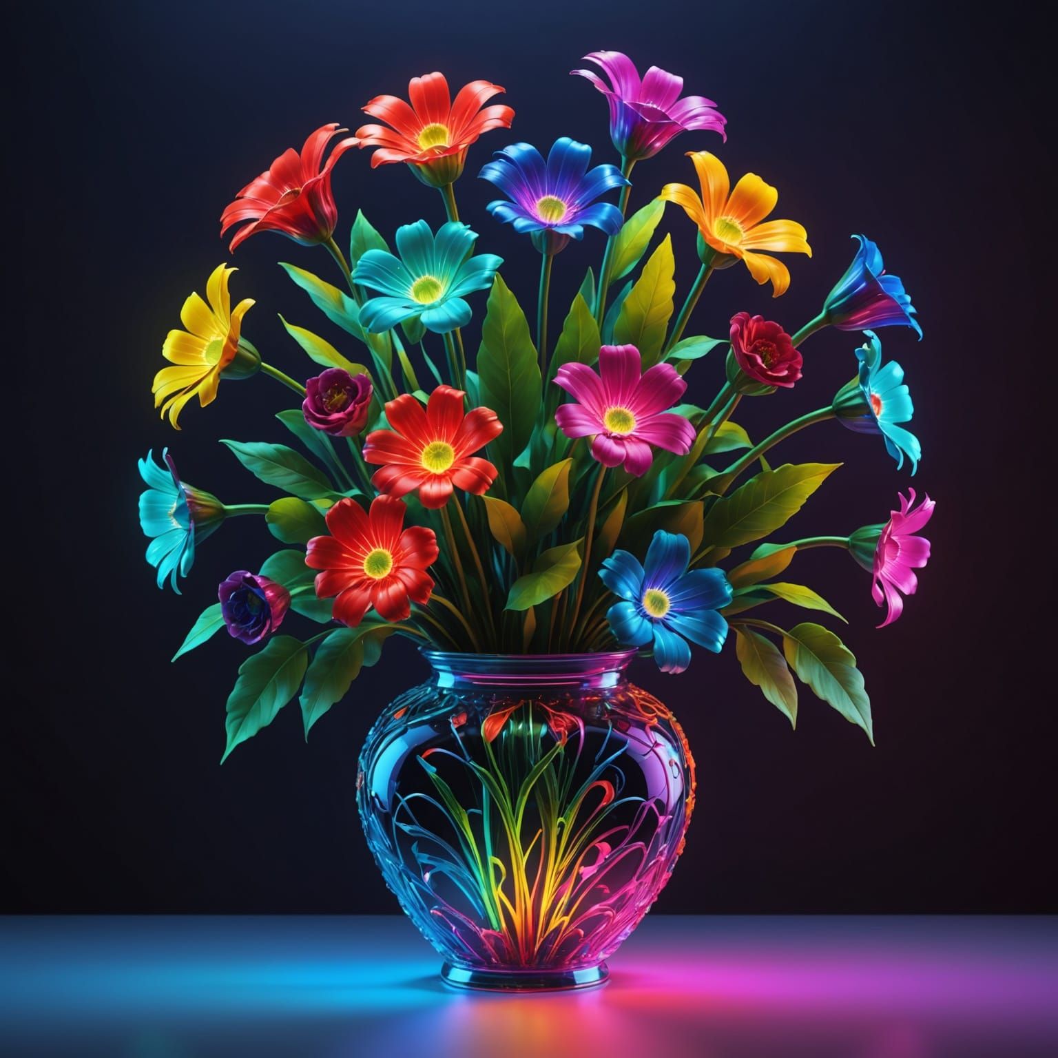 Futuristic Flower Vase in Neon Elegance