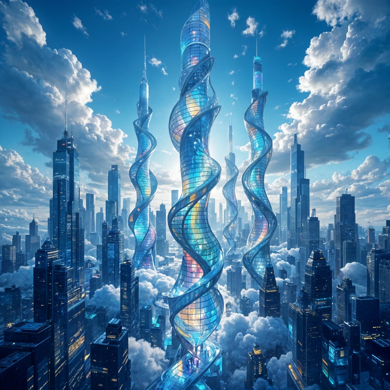 Cyberpunk Metropolis Ascends into Luminous Skies