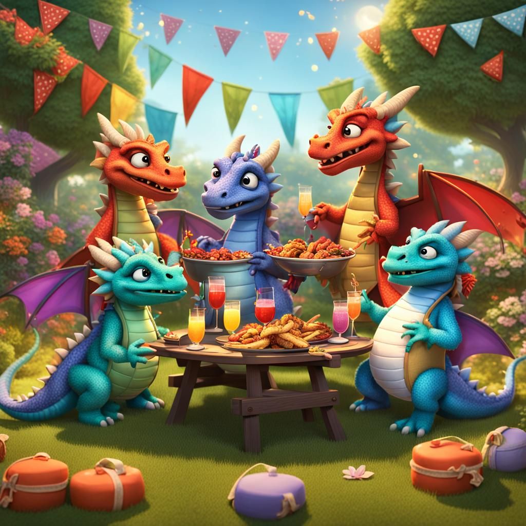 Dragon Family Barbecue in Pixar Style