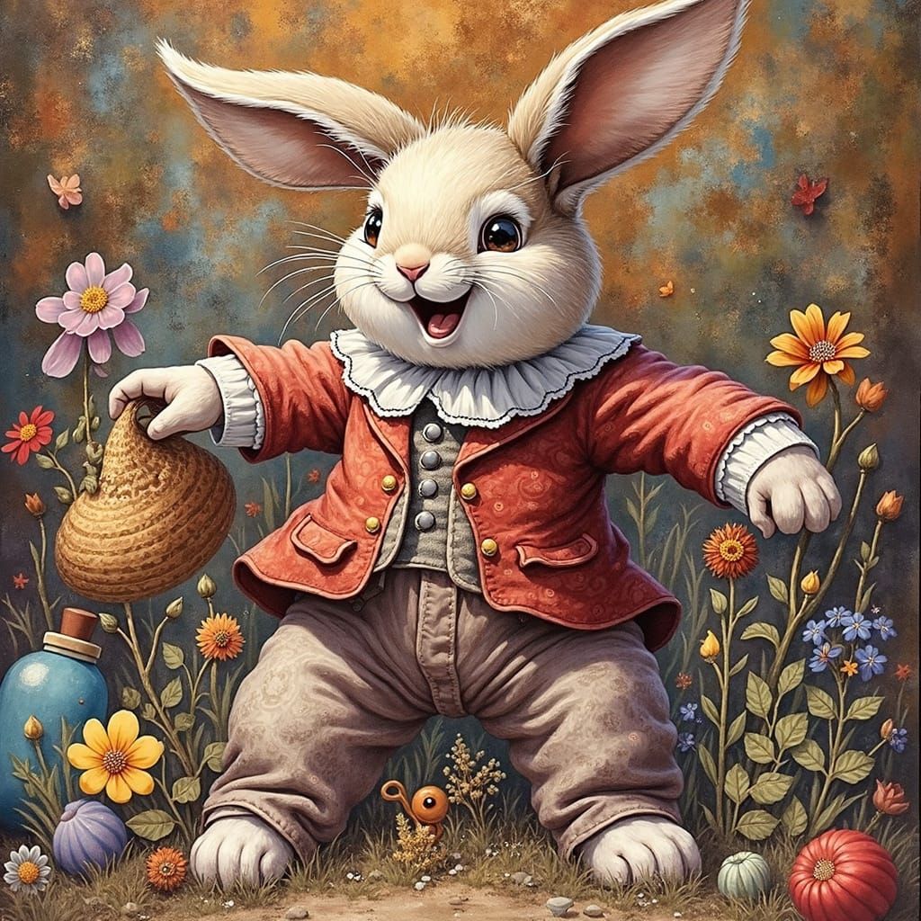 Laughing Bunny in Punk Style with Magical Lighting