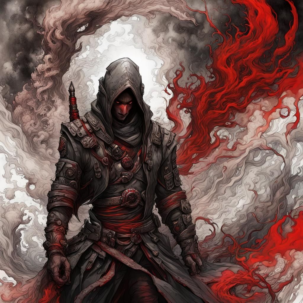 Dark Fantasy Assassin in Japanese Ink Art