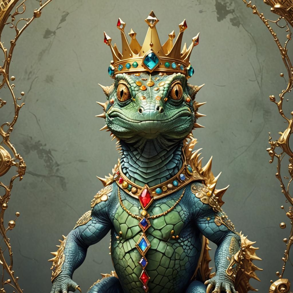 Lizard with Morphing Skin and Jeweled Crown