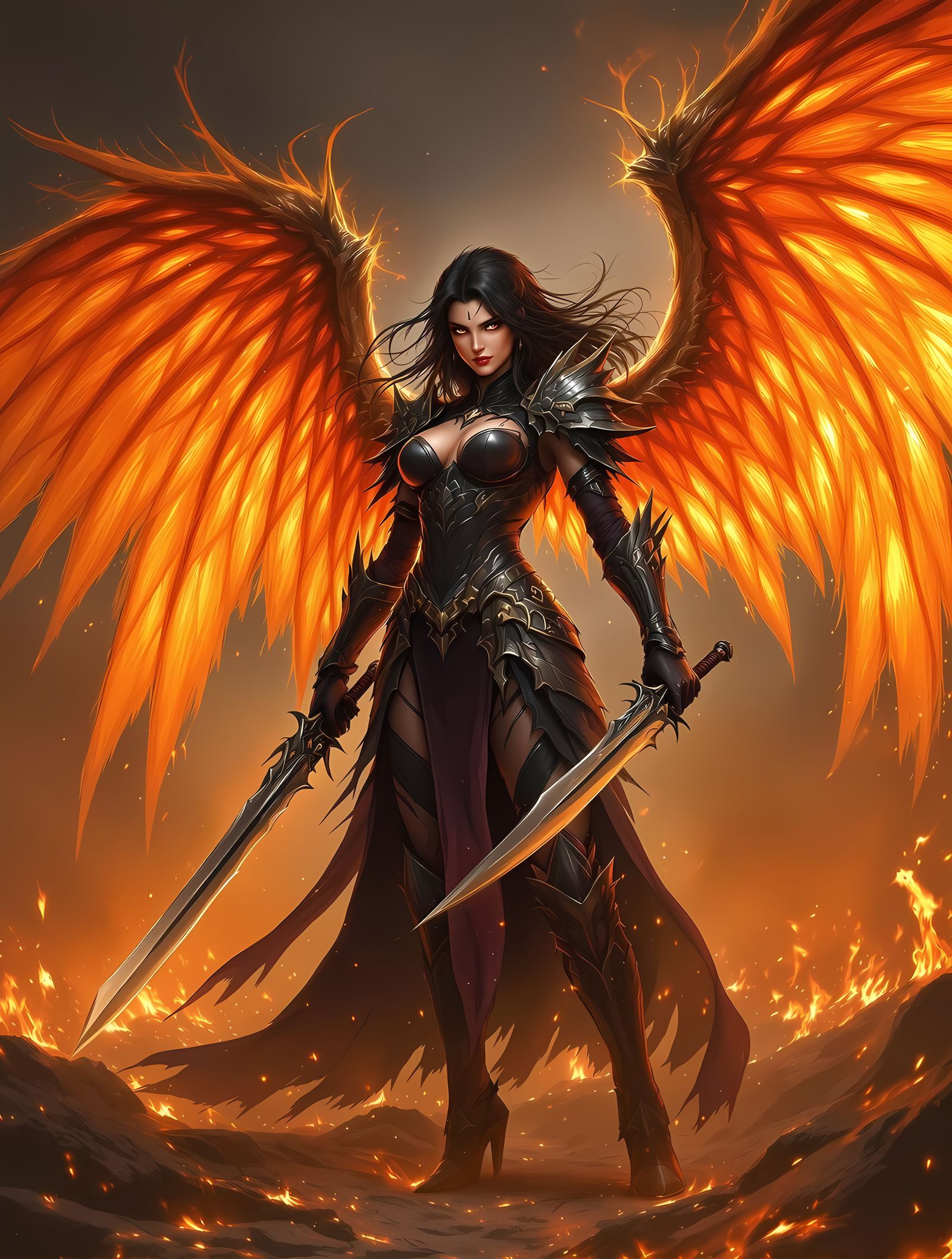 Fantasy Warrior in Fiery Ember Landscape