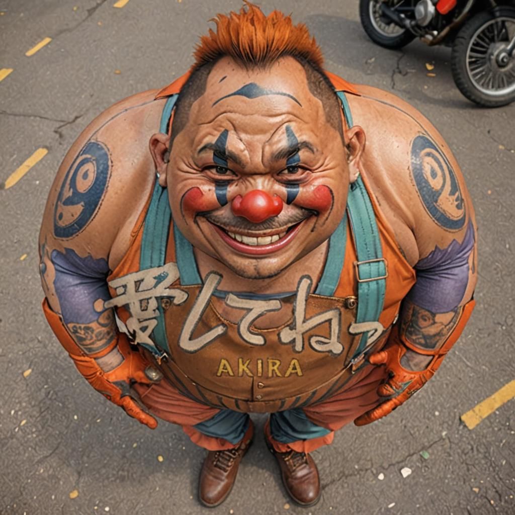 Smiling Clown with Tattoos in Photo Realistic Anime Style