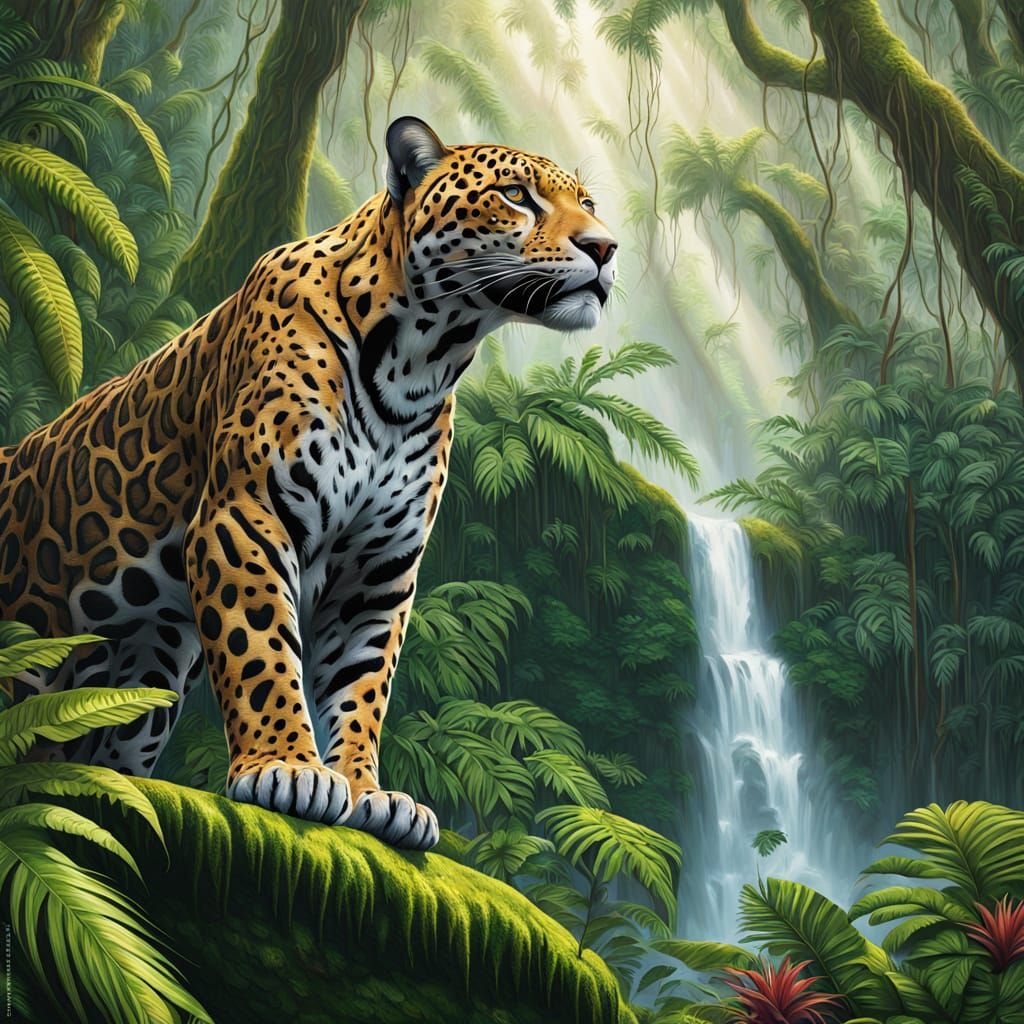 Majestic Jaguar in Lush Rainforest Majesty
