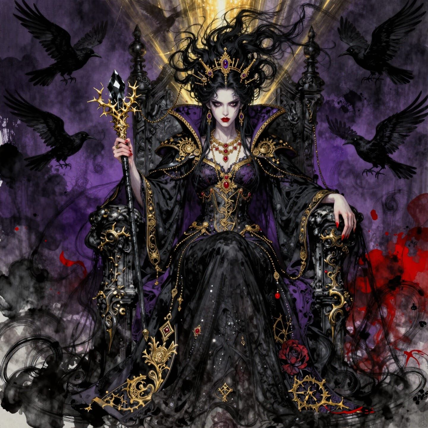 Dark Empress Enthroned in Dramatic Fantasy Style