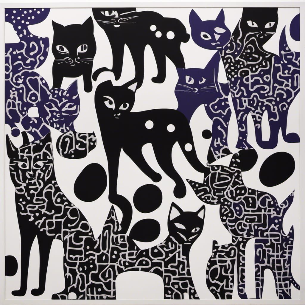 Big Ninja Vampire cats Sol LeWitt Yayoi Kusama dark purple black midnight blue white