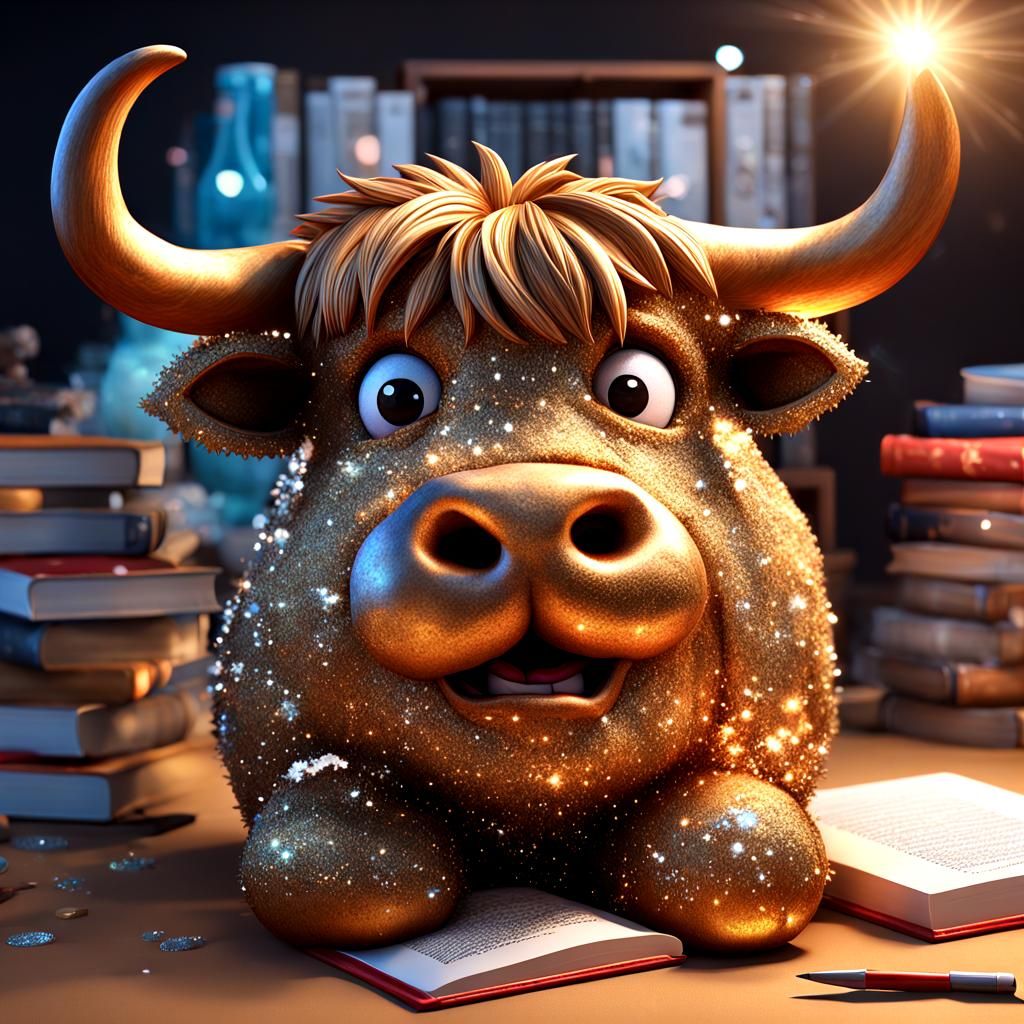 Sparkling 3D Highland Cow Sculpture Concept Art