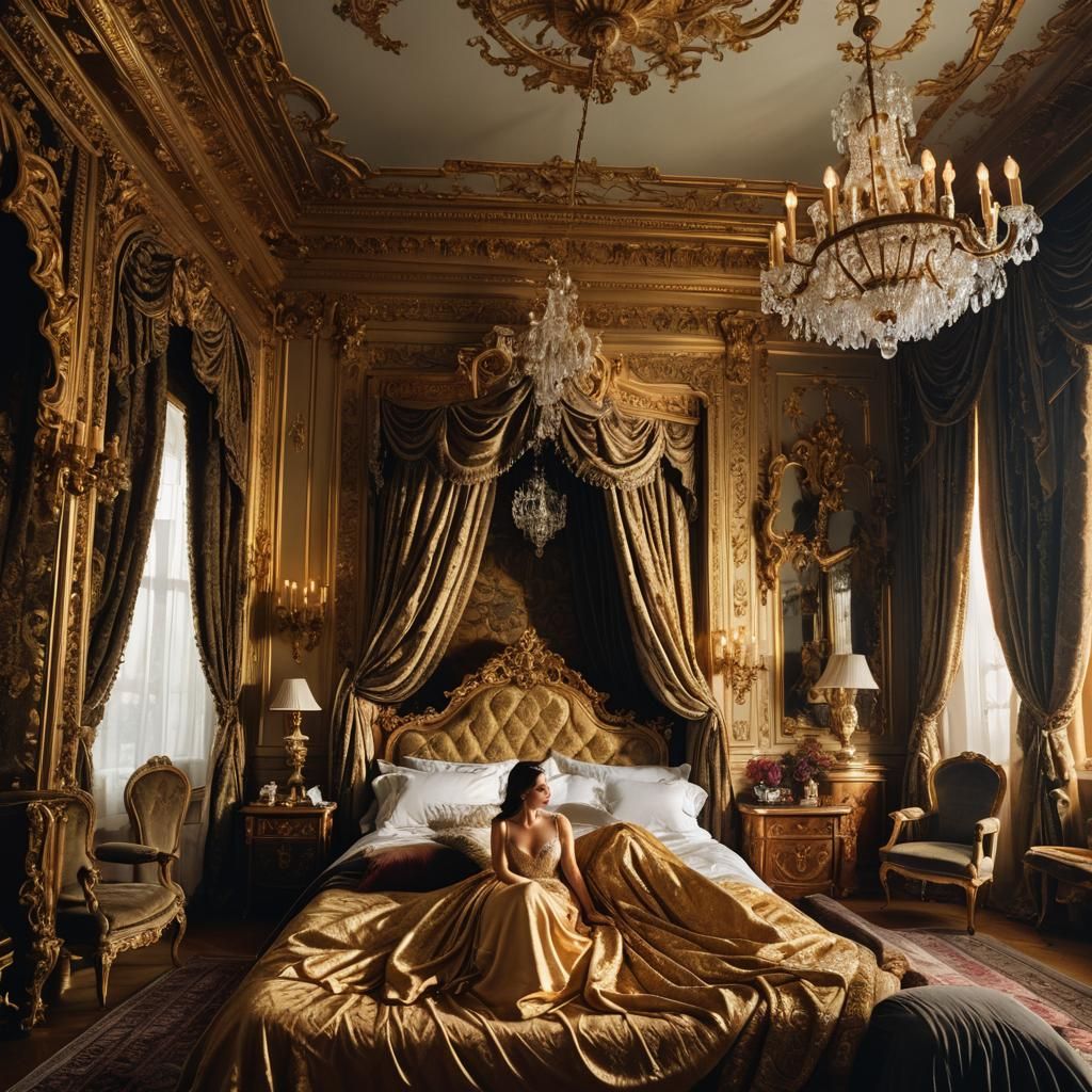Lavish Bedroom Interior in Baroque Style