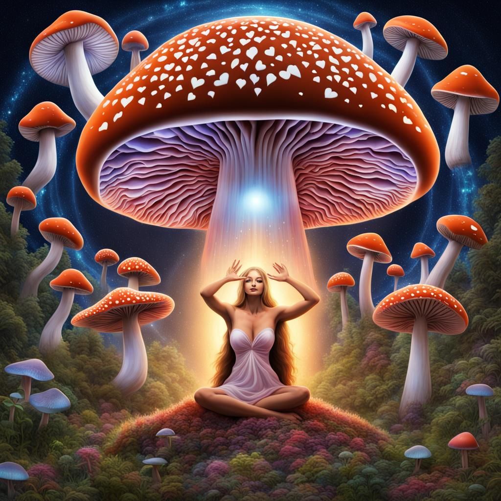 Goddess of Magic Mushrooms in Psychedelic World