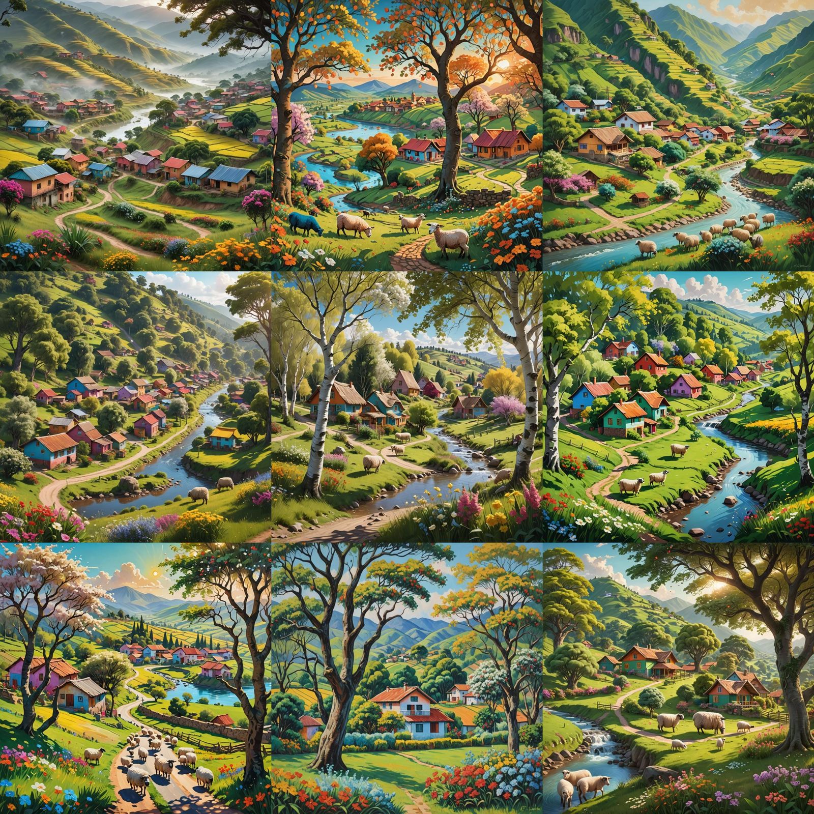 Colombian Village in Spring, Oil Painting Style