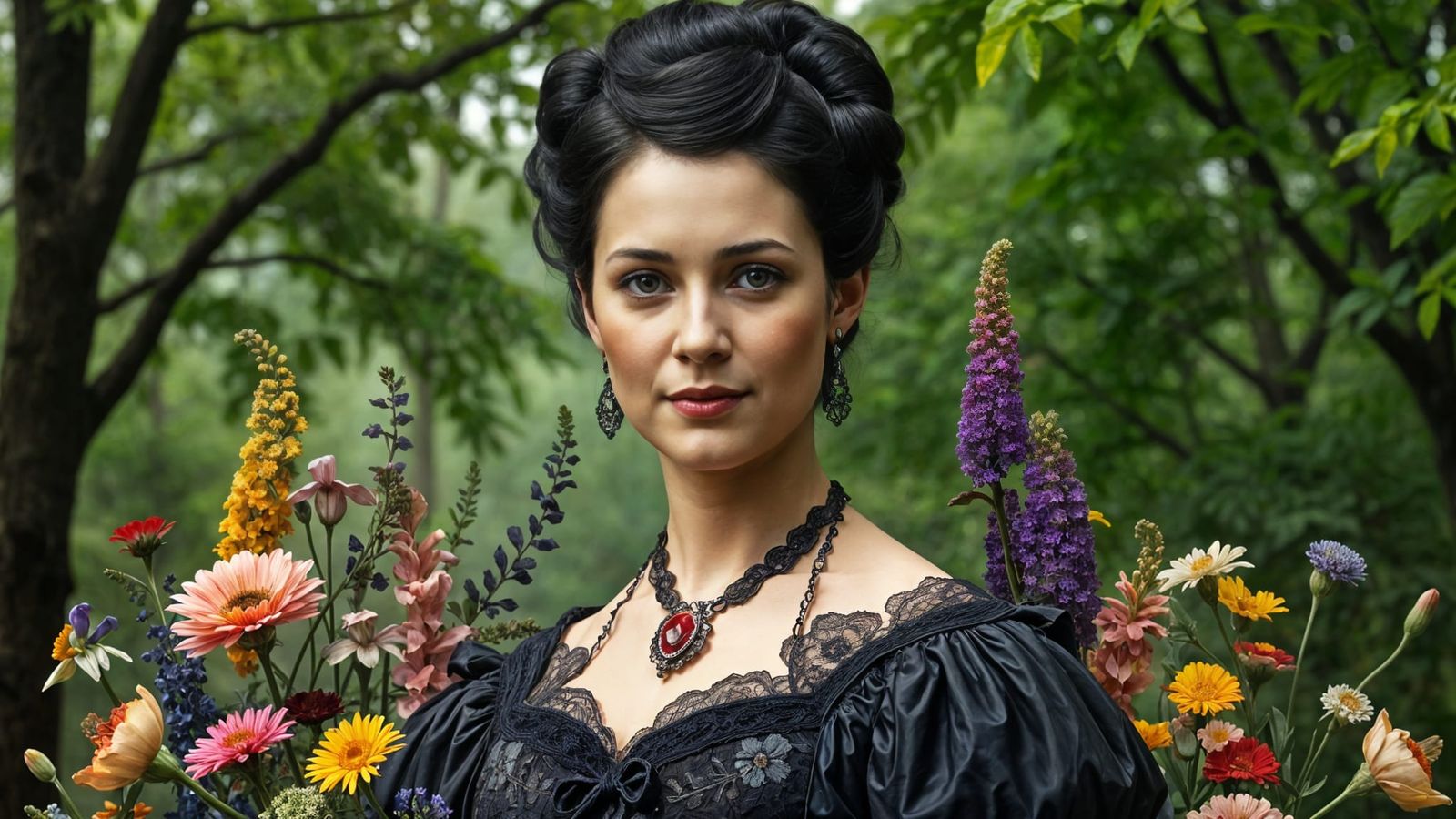 A Victorian Woman in Elegant 1880s Attire